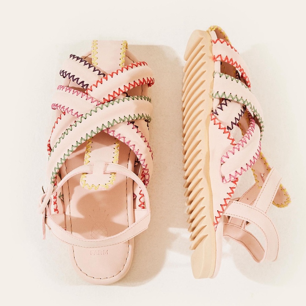 NWT Farm Rio Nude Zigzag Gladiator Sandal Rainbow Stitching Womens sz 9 Boho